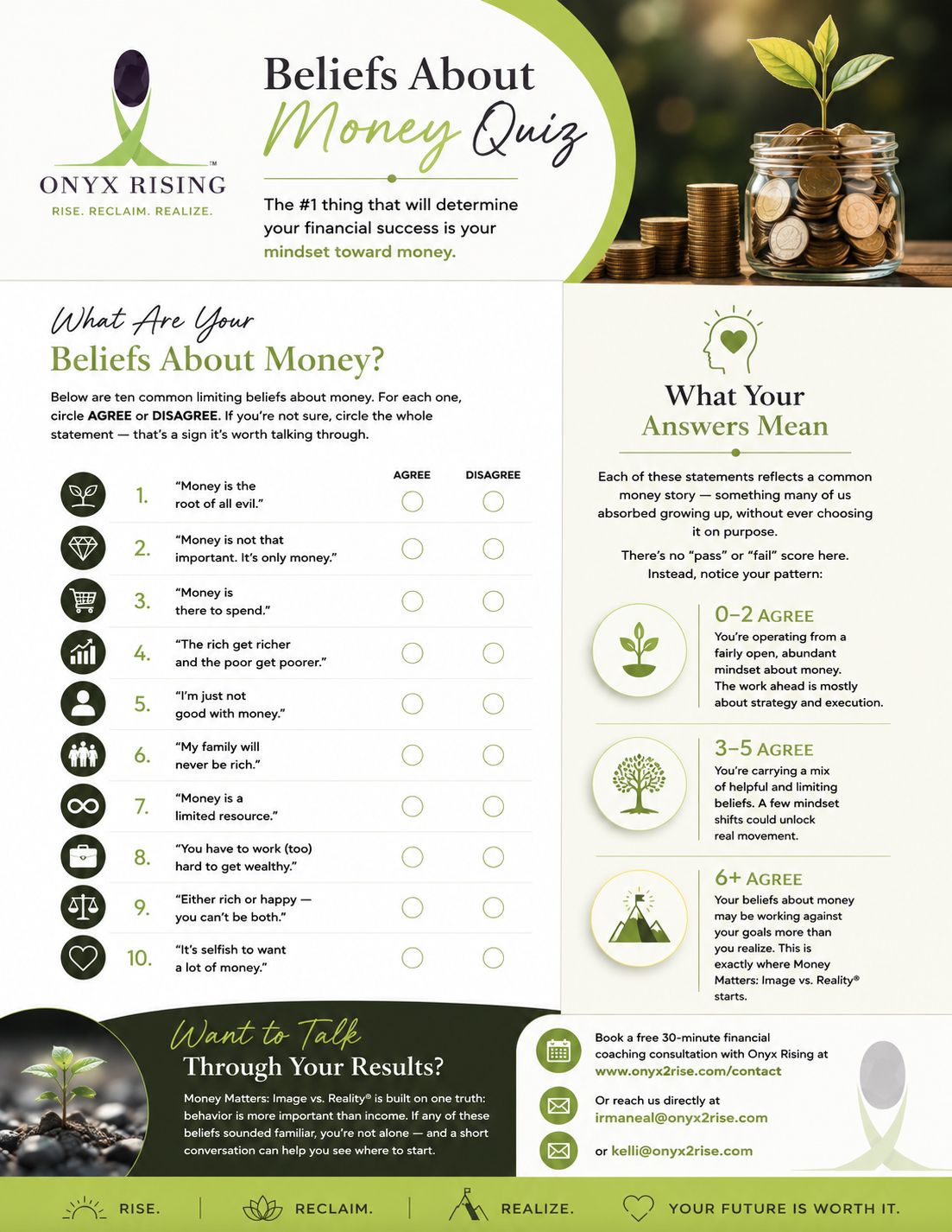 Beliefs About Money Quiz — a free downloadable workbook from Onyx Rising